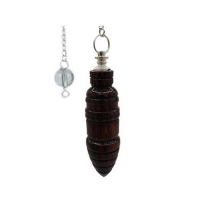 Pendule Artisanal Djed de Radiesthésie en bois de Santal et chaînette en métal argenté - Pièce unique numéro PRBSANTAL-002