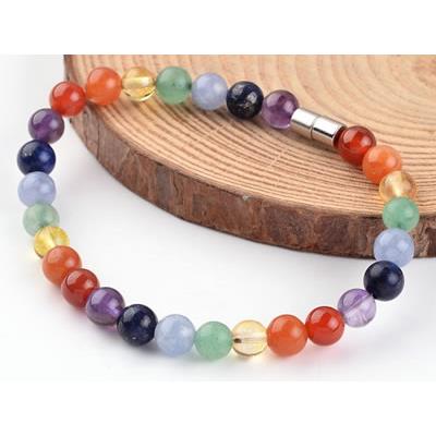 Bracelet 7 Chakras en Pierre Boule de 6,5 mm et Fermoir magnétique