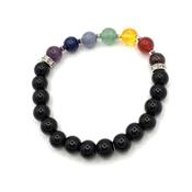 Bracelet Agate Noire 7 Chakras en Pierre Boule de 8 mm