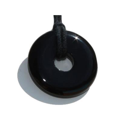 Agate Noire ou Onyx Pendentif Pi Chinois de 2 cm