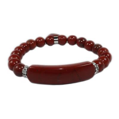 Bracelet Gourmette en Jaspe Rouge perles de 8 mm et Coeur 12 mm