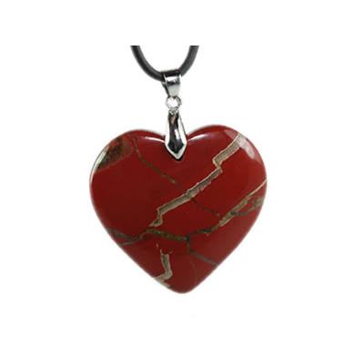 Pendentif Coeur en Jaspe Rouge (4 cm Bélière Argentée)