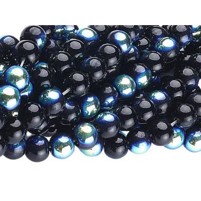 Perle en Verre Noire avec reflets 6 mm (Par Lot de 5 Perles)