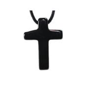 Pendentif Croix Latine en Agate Noire - 25x18 mm - sans métal