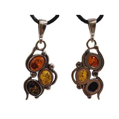 Pendentif Ambre 3 Cabochons Multicolore en Argent 925 