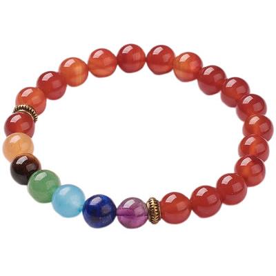 Bracelet Cornaline Antique 7 Chakras en Pierre Boule de 8 mm