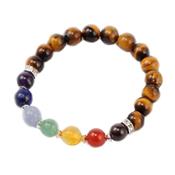 Bracelet 7 Chakras Perles 8mm Oeil de Tigre 