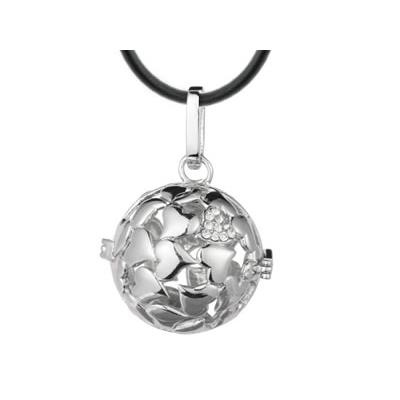 Pendentif Bola Cage Coeur avec strass en laiton de couleur argenté