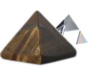Lithothérapie Duo Pyramides Oeil de Tigre (5 cm) et Cristal (3,5 cm)