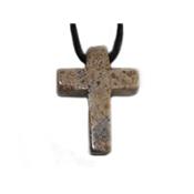 Pendentif Croix Latine en Jaspe Paysage - 25x18 mm - sans métal