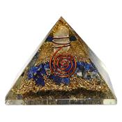 Pyramide en Orgonite Or Lapis lazuli et pointe de Cristal de Roche