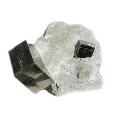Pyrite Cubique sur Gangue Pierre Brute (2 Cubes)