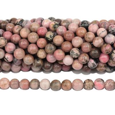 Rhodonite Perle Ronde Lisse Percée 6 mm (Lot de 20 perles)