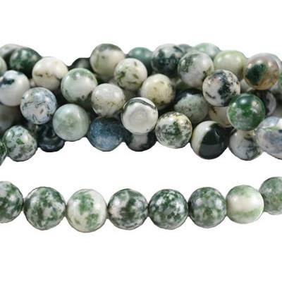 Agate Arbre Perle Ronde Lisse Percée 8 mm (Lot de 10 perles)