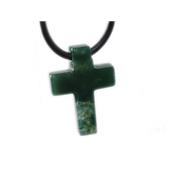 Pendentif Croix Latine en Agate Mousse - 25x18 mm - sans métal