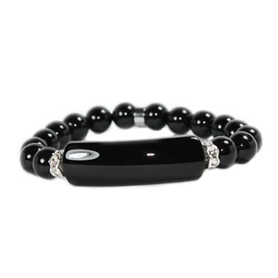 Bracelet Gourmette en Agate Noire perles de 8 mm et Coeur 12 mm