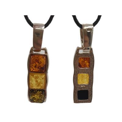 Pendentif Ambre Trio Multicolore en Argent 925 