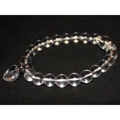 Bracelet en Cristal de Roche - Pierres Boules de 8 mm et Coeur 12 mm