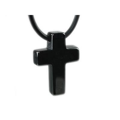 Pendentif Croix Latine en Hématite - 25x18 mm - sans métal