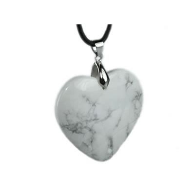 Pendentif Coeur en Howlite Blanche (4 cm Bélière Argentée)