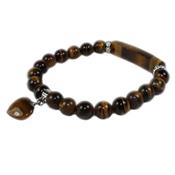 Bracelet Gourmette en Oeil de Tigre - Pierres Boules de 8 mm et Coeur 12 mm