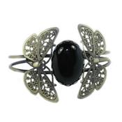 Bracelet Papillon en Agate Noire Cabochon Ovale 25x18 mm Romantic