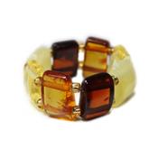 Bague en Ambre naturel multicolore style Plaquette
