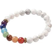 Bracelet Howlite Blanche Antique 7 Chakras en Pierre Boule de 8 mm