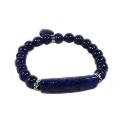 Bracelet Gourmette en Lapis-lazuli perles de 8 mm et Coeur 12 mm