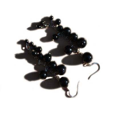 Boucles d'Oreilles en Obsidienne Noire en Grappes