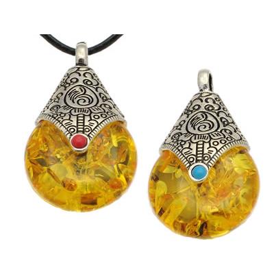 Pendentif artisanal goutte tibétain style cire d'abeille Or dans une boite cadeaux