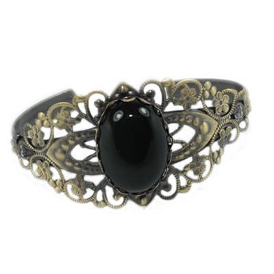 Bracelet Fleurs en Agate Noire Cabochon Ovale 25x18 mm Romantic