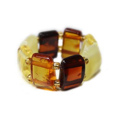 Bague en Ambre naturel multicolore style Plaquette