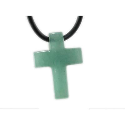 Pendentif Croix Latine en Aventurine Verte - 25x18 mm - sans métal