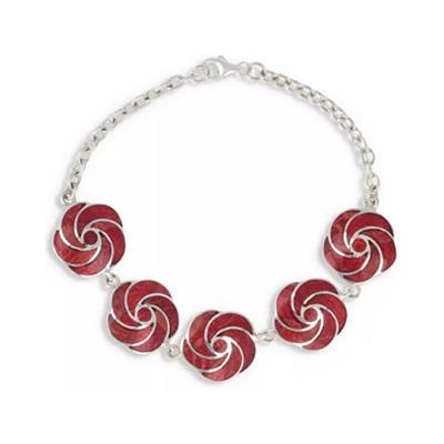Bracelet 5 Fleurs en Corail rouge et Argent 925 (Bijou unique BFA37002-01)