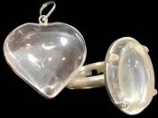 Bijoux Duo pendentif Coeur et Bague Cabochon en Cristal de Roche montage Argent 925