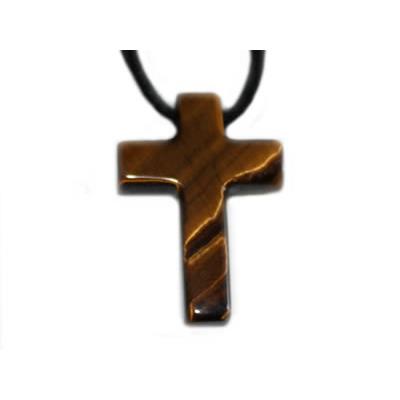 Pendentif Croix Latine en Oeil de Tigre - 25x18 mm