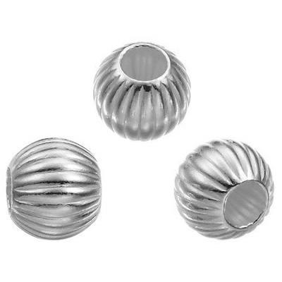 Perle Ronde avec Rainures 6 mm en Argent 925 (Lot de 5 perles)