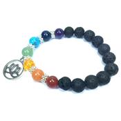 Bracelet Pierre de Lave 7 Chakras en Pierre Boule de 8 mm et Fleur de Lotus