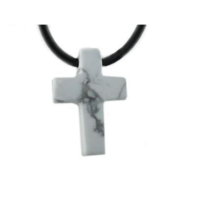 Pendentif Croix Latine en Howlite - 25x18 mm - sans métal