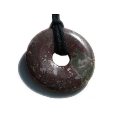 Donut (Pi Chinois) En Jaspe Rouge 30mm + Cordon - Pendentif Porte-bonheur - Pierre Naturelle AAA - 13