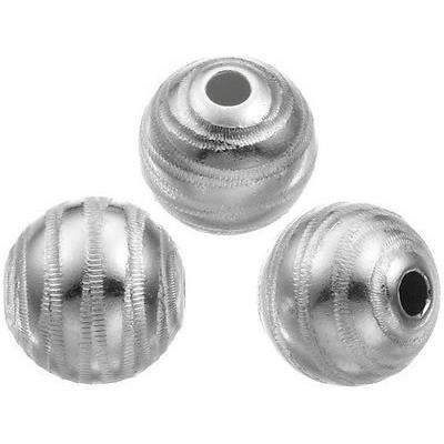 Perle Ronde Rayée Fantaisie 8 mm en Argent 925 (vendue à l'unité)