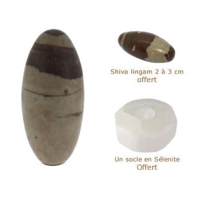 Shiva Lingam de collection de 171 grammes avec socle en sélénite (Pièce unique MBSL181017666) et Shiva Lingam de 2 à 3 cm offert
