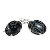 Boucles d'Oreilles Cabochon 18x13 mm en Obsidienne Neige et Argent 925 Adriana