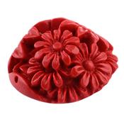 Cinabre Perle Fleurs Ovales Sculptées Percée 31 x 32 mm (Sachet de 2 perles)