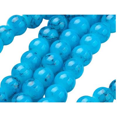 Perle en Verre Bleue Turquoise Marbrée de 6 mm (Par Lot de 5 Perles)