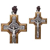 Pendentif Croix en Bois d'Olivier de Saint Benoît