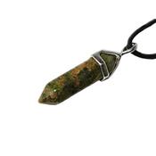 Pendentif Pointe en Unakite montage argenté (3,5 à 4 cm)